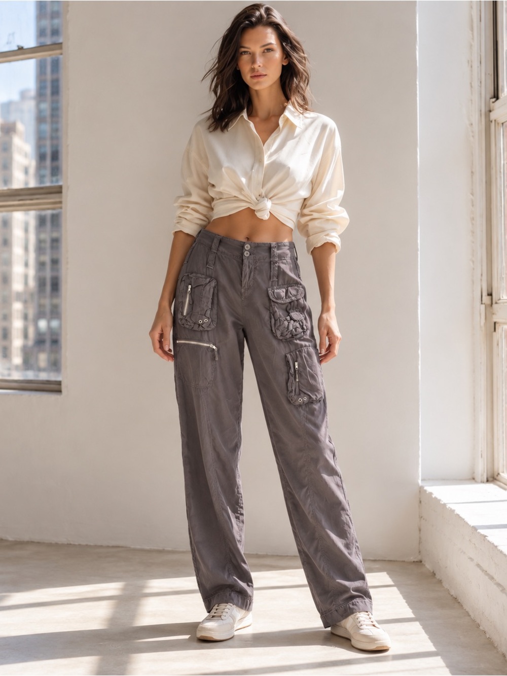 Pete & Greta Johnny Was Gray Unisex Cargo Utility Pants Size 10
